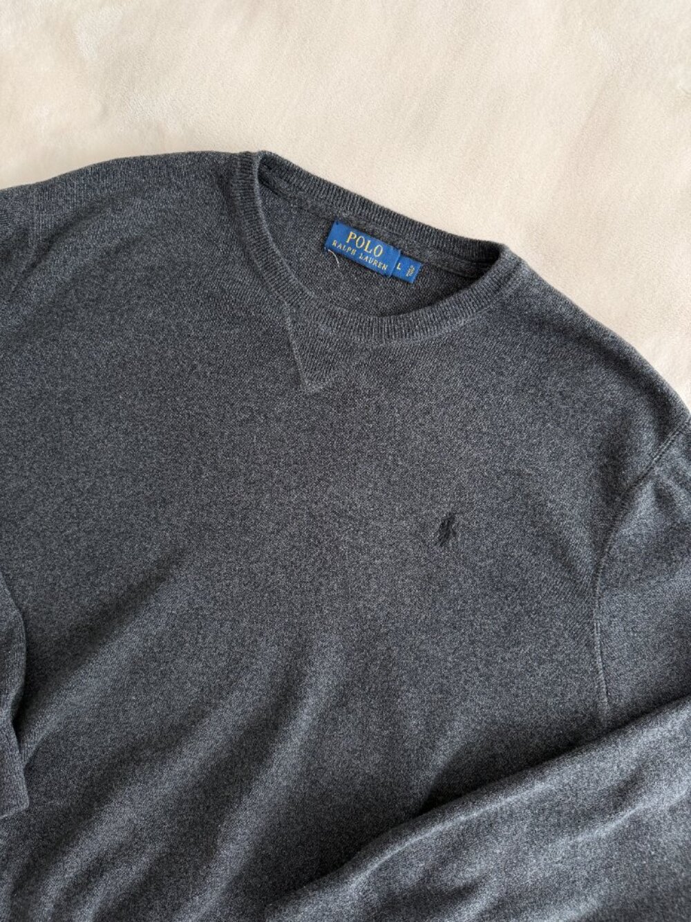 Polo Ralph Lauren Mens L Charcoal Gray Crewneck Sweater Pony Logo Preppy Knit